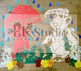 Myszka pod grzybkiem i kotek pod listkiem